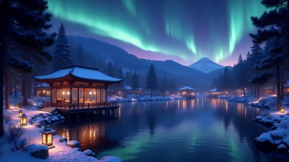 雪景极光小亭
