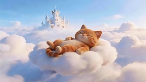 云朵上睡觉的小猫