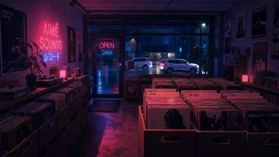 夜晚的唱片店