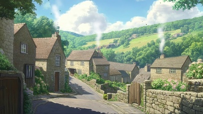 夏日阳光绿色乡间小屋