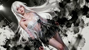 黑白水墨风白发纯欲二次元女孩