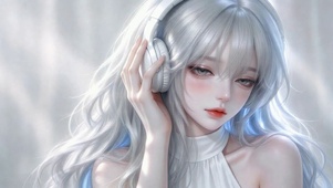 银发耳机少女