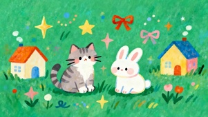 可爱猫咪与兔子