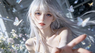 银发闪蝶二次元清纯美少女