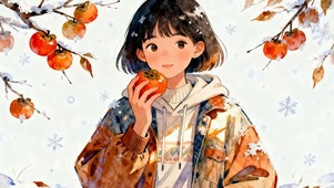 吃柿子女孩