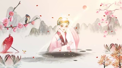 中国风戏曲文化水墨画古风雨伞