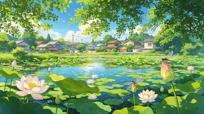 唯美绿色荷花池塘