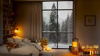 温馨冬日雪天小屋