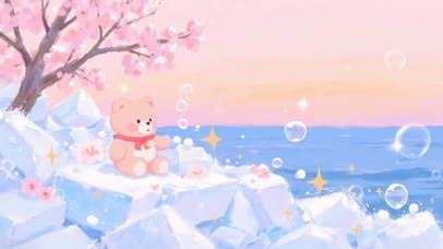 樱花海冰盛开·萌熊的宁静时光