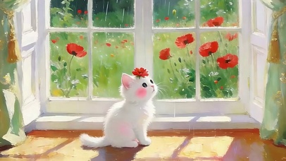 窗外雨天树木带鱼屏