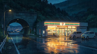 公路雨夜便利店