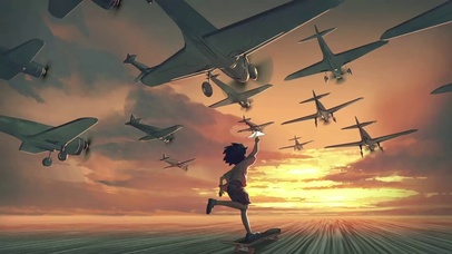 追飞机的小男孩