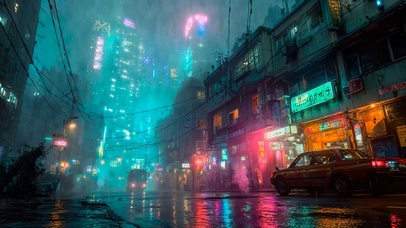 未来雨夜城市街道