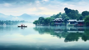 湖边古亭美景