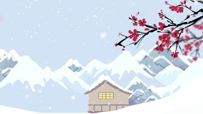 卡通清新唯美雪山小屋冬季冬日