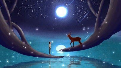 唯美卡通月光夜景月亮倒影