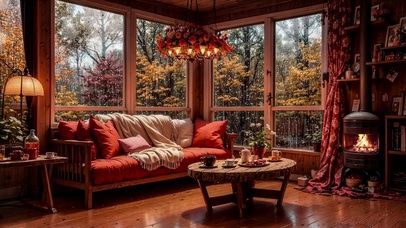 【雨景】雨中的温暖客厅