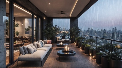 【雨景】宽阔的阳台