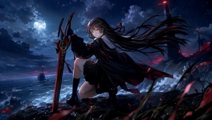 月夜海边持剑少女千咲