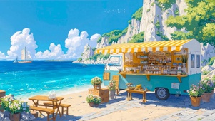 夏日海边便利车