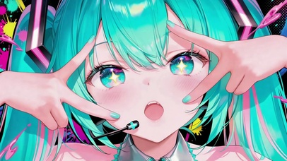 蓝发星瞳二次元偶像美少女