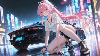 霓虹都市粉发超跑美少女