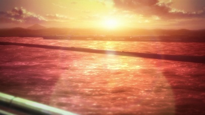 夕阳湖面蝶影