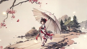 撑伞散步的治愈古风少女
