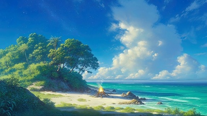 纯净阳光海滩篝火