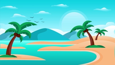 小清新卡通插图航海海边沙滩