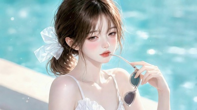 纯欲系泳池边的夏日甜妹