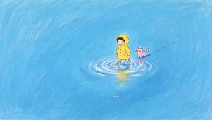 雨天湖面男孩