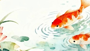 荷花池塘游鱼带鱼屏
