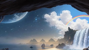 星球河流瀑布景色双屏