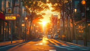城市落日黄昏微光街道