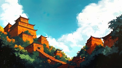 蓝天秋日金色宫殿