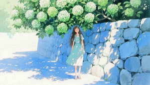 光斑里的蓝裙少女