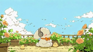 戴耳机的棉花糖小狗