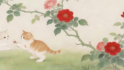 两只猫咪玩耍带鱼屏