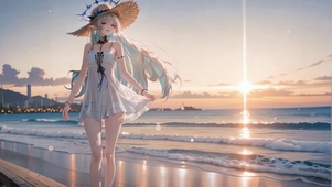 唯美海滨黄昏定格芙露德莉斯