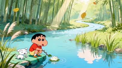 童趣溪边小新和小白