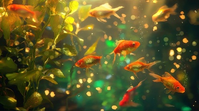 梦幻微光绿色鱼缸金鱼