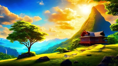 绿色护眼郊外小屋