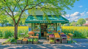 清新花田边治愈水果小店