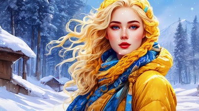 冬日雪中金发美人