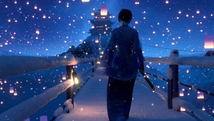 漫步雪天少女