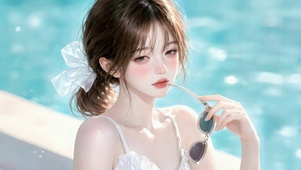 纯欲系泳池边的夏日甜妹