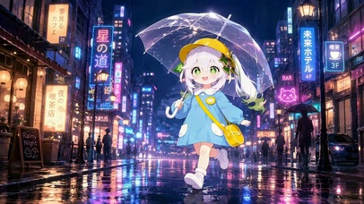 赛博雨夜都市可爱萝莉少女