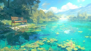 蓝天阳光静谧荷塘