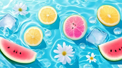 清凉冰块西瓜柠檬